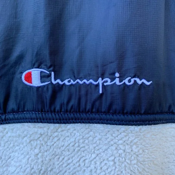 Champion sherpa color block jersey style zip up sporty jacket sweater - Picture 11 of 16